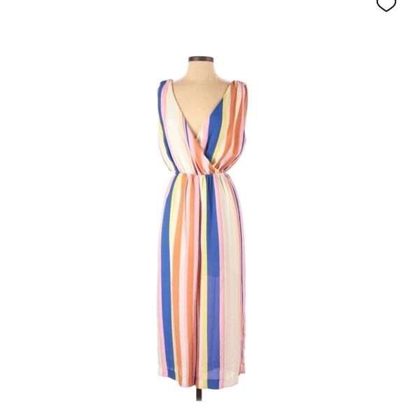 Line and Dot Rainbow Striped Crop Jumpsuit - Picture 1 of 6